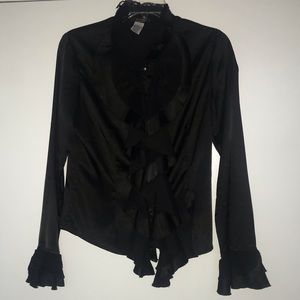 Fancy Black Blouse with Ruffles and Lace Details